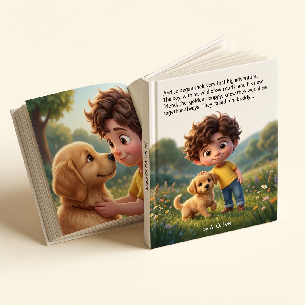 Personlig sagobok med ett barn som huvudkaraktär, i Pixar-liknande illustrationsstil